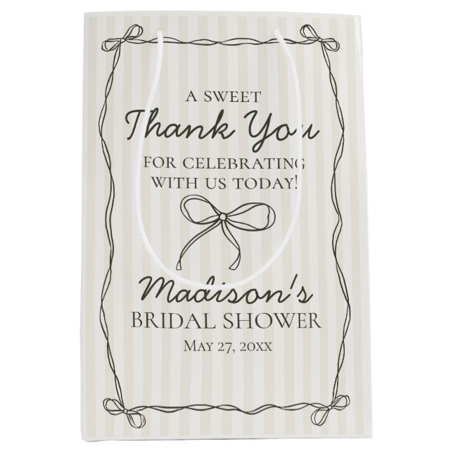 Black Coquette Bow Beige Bridal Shower Favour Medium Gift Bag (Front)