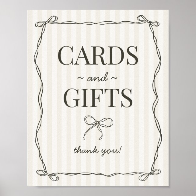 Black Coquette Bow Beige Cards and Gifts Sign (Front)
