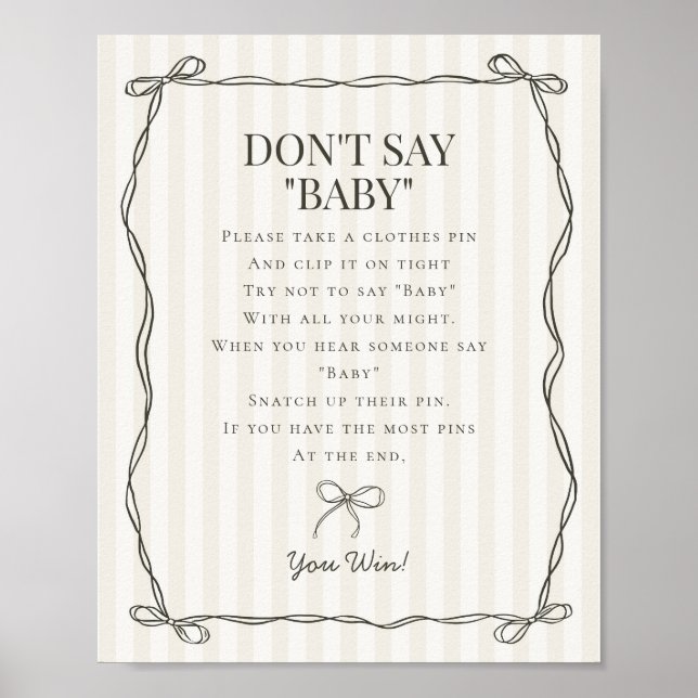 Black Coquette Bow Beige Dont Say Baby Shower Game Poster (Front)