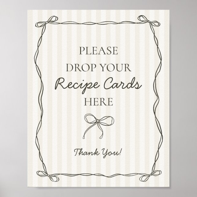 Black Coquette Bow Beige Share a Recipe Bridal Poster (Front)