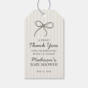Black Coquette Bow Beige Striped Baby Shower Favou Gift Tags