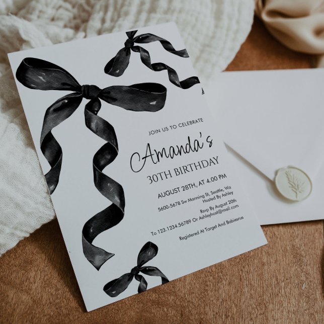 Black Coquette Bow Birthday Invitation (Creator Uploaded)