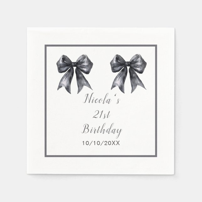 Black Coquette Bow Birthday Party Napkin (Front)