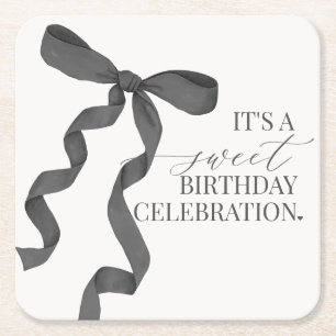 Black Coquette Bow Birthday Party Paper Coaster