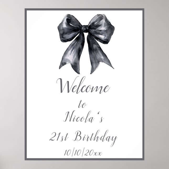 Black Coquette Bow Birthday Party Poster (Front)