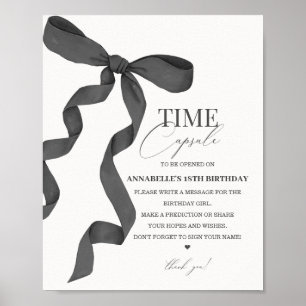 Black Coquette Bow Birthday Time Capsule Sign