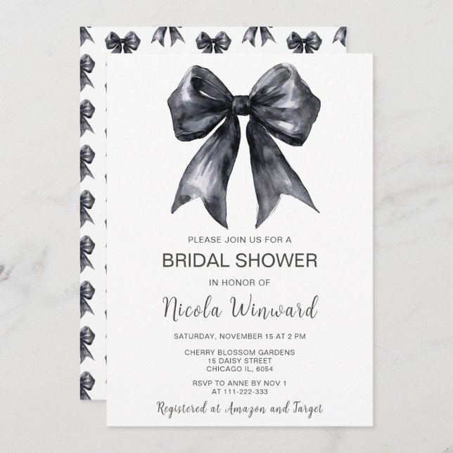 Black Coquette Bow Bridal Shower Invitation (Front/Back)