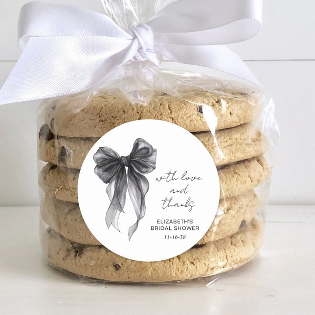 Black Coquette Bow Bridal Shower Thank You Classic Round Sticker (Creator Uploaded)