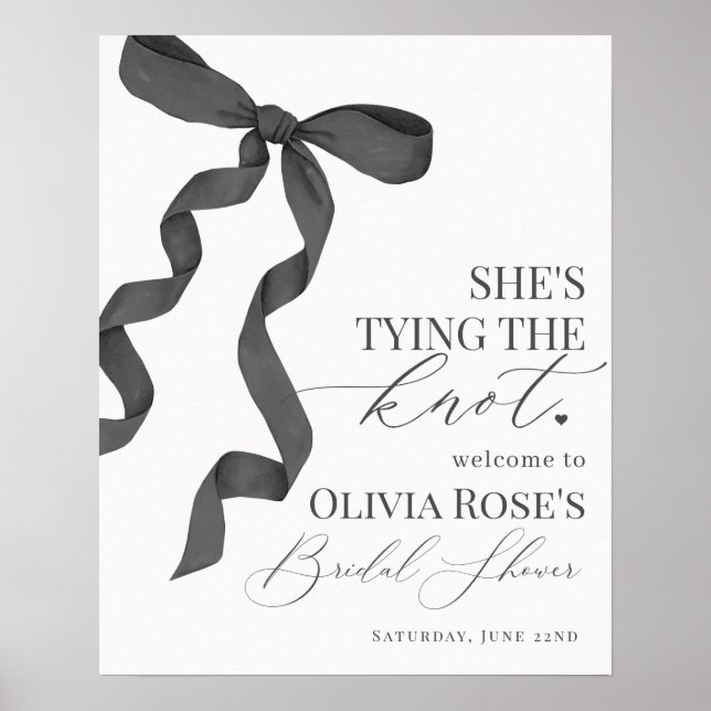 Black Coquette Bow Bridal Shower Welcome Sign (Front)