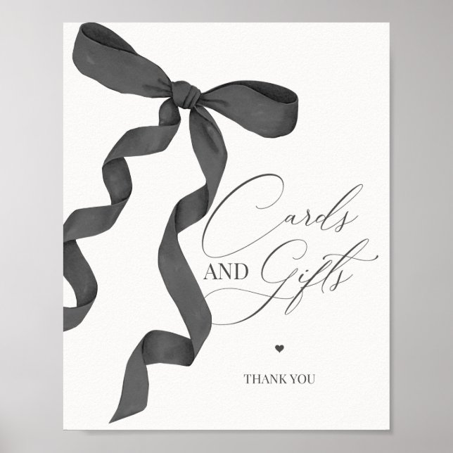 Black Coquette Bow Cards and Gifts Party Sign (Front)