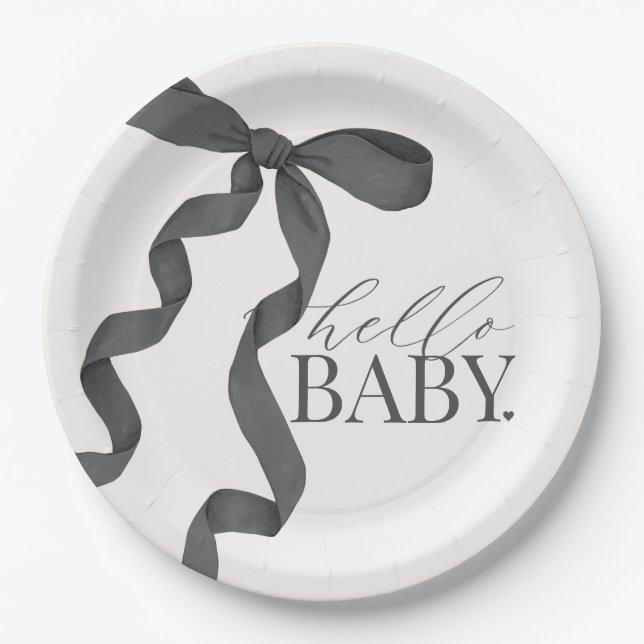 Black Coquette Bow Girl Baby Shower Decor Paper Plate (Front)
