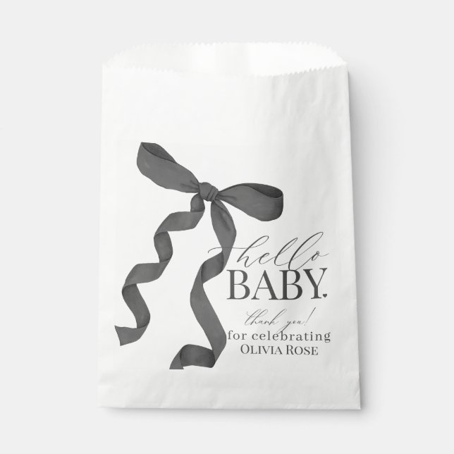 Black Coquette Bow Girl Baby Shower Dessert  Favour Bag (Front)