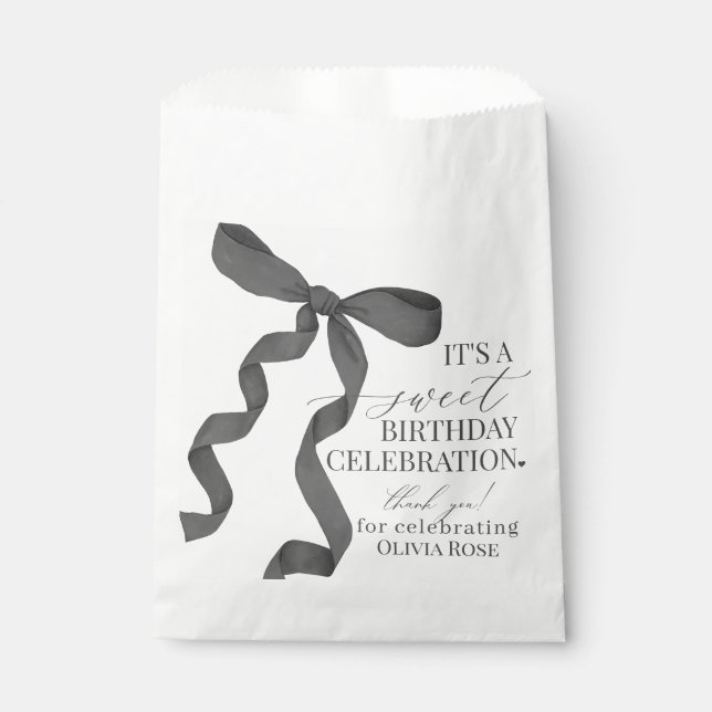 Black Coquette Bow Girl Birthday Party Dessert  Favour Bag (Front)