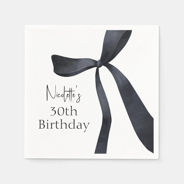 Black Coquette Bow Old Money 30th Birthday Napkin (Front)