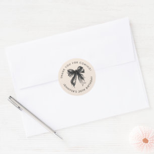 Black Coquette Bow Thank You 30th Birthday Classic Round Sticker