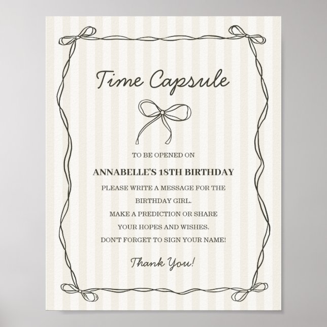 Black Coquette Bow Time Capsule Birthday Game Poster (Front)