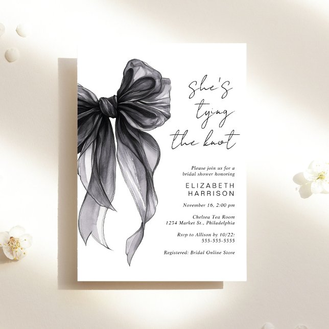 Black Coquette Bow Watercolor Bridal Shower Invitation (Creator Uploaded)