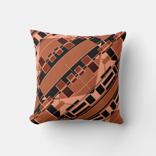 Black Coral Brown Terracotta Diagonal Shapes Motif Cushion