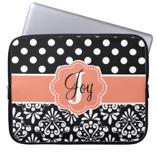 Black Coral Damask Monogram Laptop Sleeve