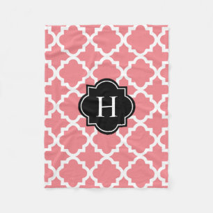 Black & Coral Monogram Fleece Blanket
