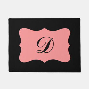 Black Coral Orange Monogram Initial Custom Doormat