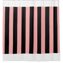 Black & Coral Pink Striped Shower Curtain