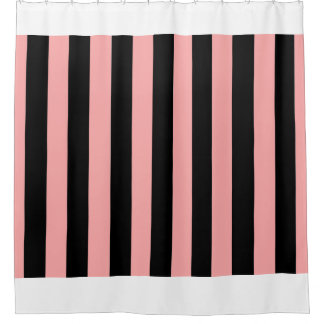 Black & Coral Pink Striped Shower Curtain