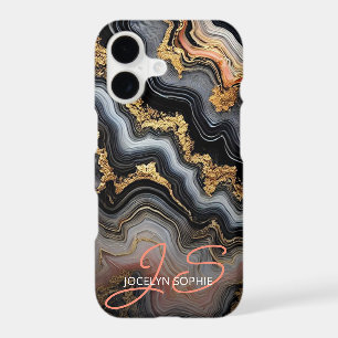 Black Coral Pink White Gold Marble Art Pattern