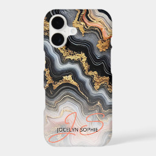 Black Coral Pink White Gold Marble Art Pattern