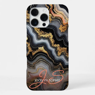 Black Coral Pink White Gold Marble Art Pattern iPhone 16 Pro Max Case