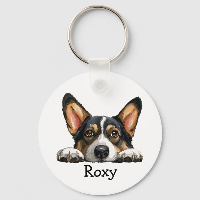 Black Corgi Personalised Theme Key Ring (Front)