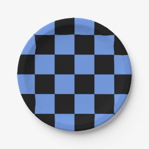 Black/Cornflower Blue Chequered Paper Plate