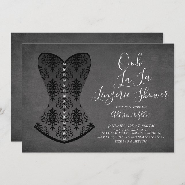 Black Corset Lingerie Bridal Shower Invitation (Front/Back)