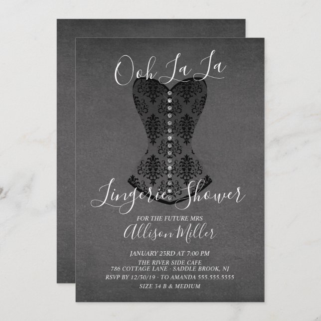 Black Corset Lingerie Bridal Shower Invitation (Front/Back)
