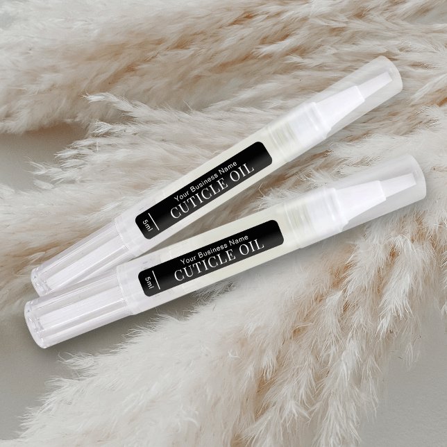Black Cosmetic Twist Pen 3ml 5ml Cuticle Oil Label (Minimalist black background cosmetic twist pen labels with fully editable text and colors)