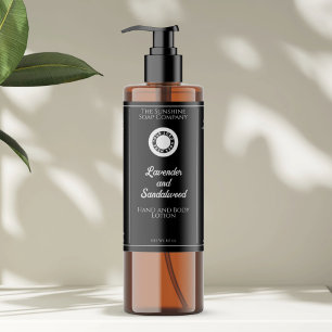 Black cosmetics bottle label with logo