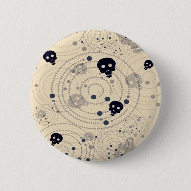 Black cosmic sugar skulls pattern 6 cm round badge (Front)