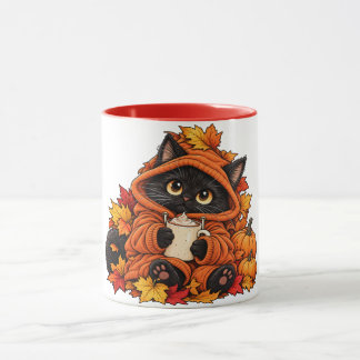 Black, cosy cat mug