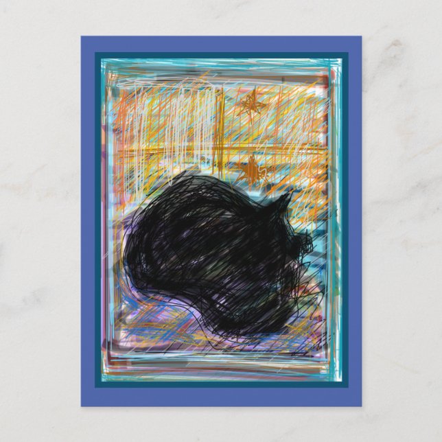 Black Cosy Cat Sleeping on Bed Postcard (Front)