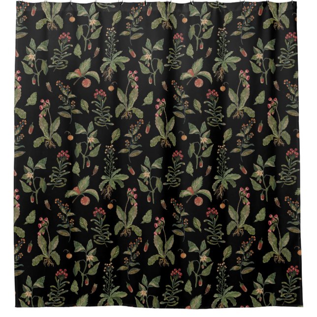 Black Cottagecore Herb  Shower Curtain (Front)