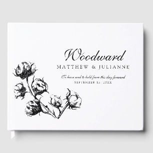 Black Cotton Boll Plant Etching Wedding Guest Book
