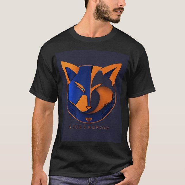 black cotton tshirt with blue fox design (Front)