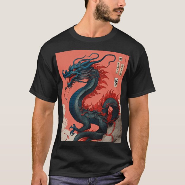 black cotton tshirt with dragons style  (Front)
