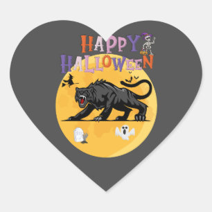 black cougar on halloween night heart sticker