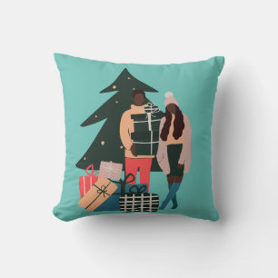 Black Couple First Christmas Cushion