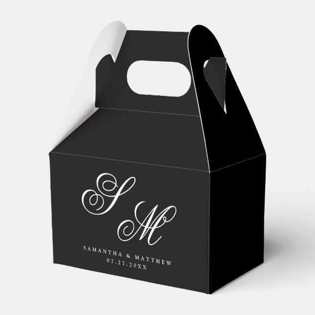 Black Couple Monogram Initial Formal Wedding Favour Box (Front Side)