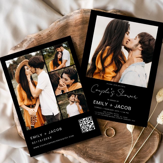 Black Couple's Shower Photo QR code Invitation (Creator Uploaded)