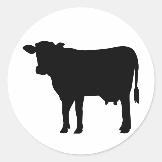 Black cow classic round sticker (Front)