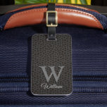 Black Cow Leather Texture Script Monogrammed Name Luggage Tag<br><div class="desc">A Leather Textured Travel Tag with custom Initials and names. Makes a perfect gift for Men in your life; Dads,  Groomsmen,  Corporate gifts for bosses,  employees,  clients,  granddads,  grandpas,  best friends,  or any travel enthusiast.</div>