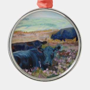 Black cow lying down christmas tree ornament